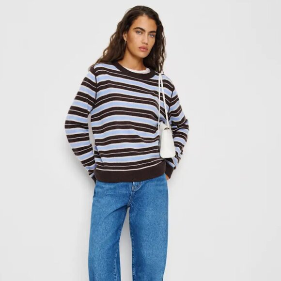 Reformation Cashmere Boyfriend Sweater Ice Water Multi Stripe XS - Picture 3 of 6